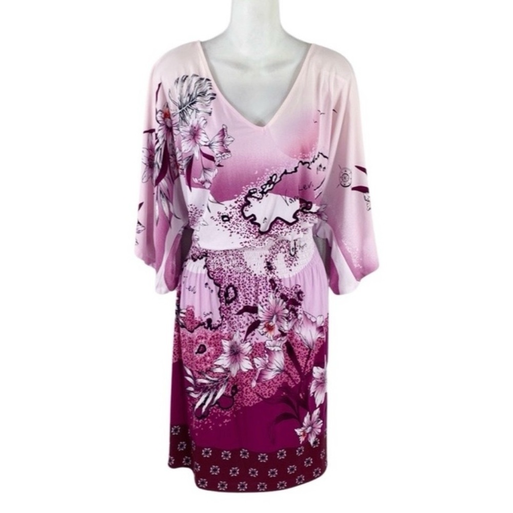 White House Black Market Purple Pink Tropical-Print dress. Size XL